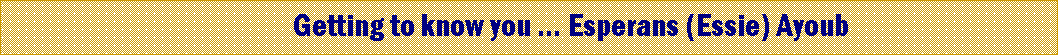 Text Box:                                                 Getting to know you  Esperans (Essie) Ayoub